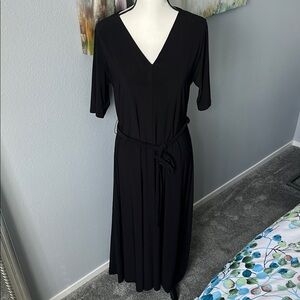 CHAUS Everyday Elegant Black Belted Knit Dress, Womens L large